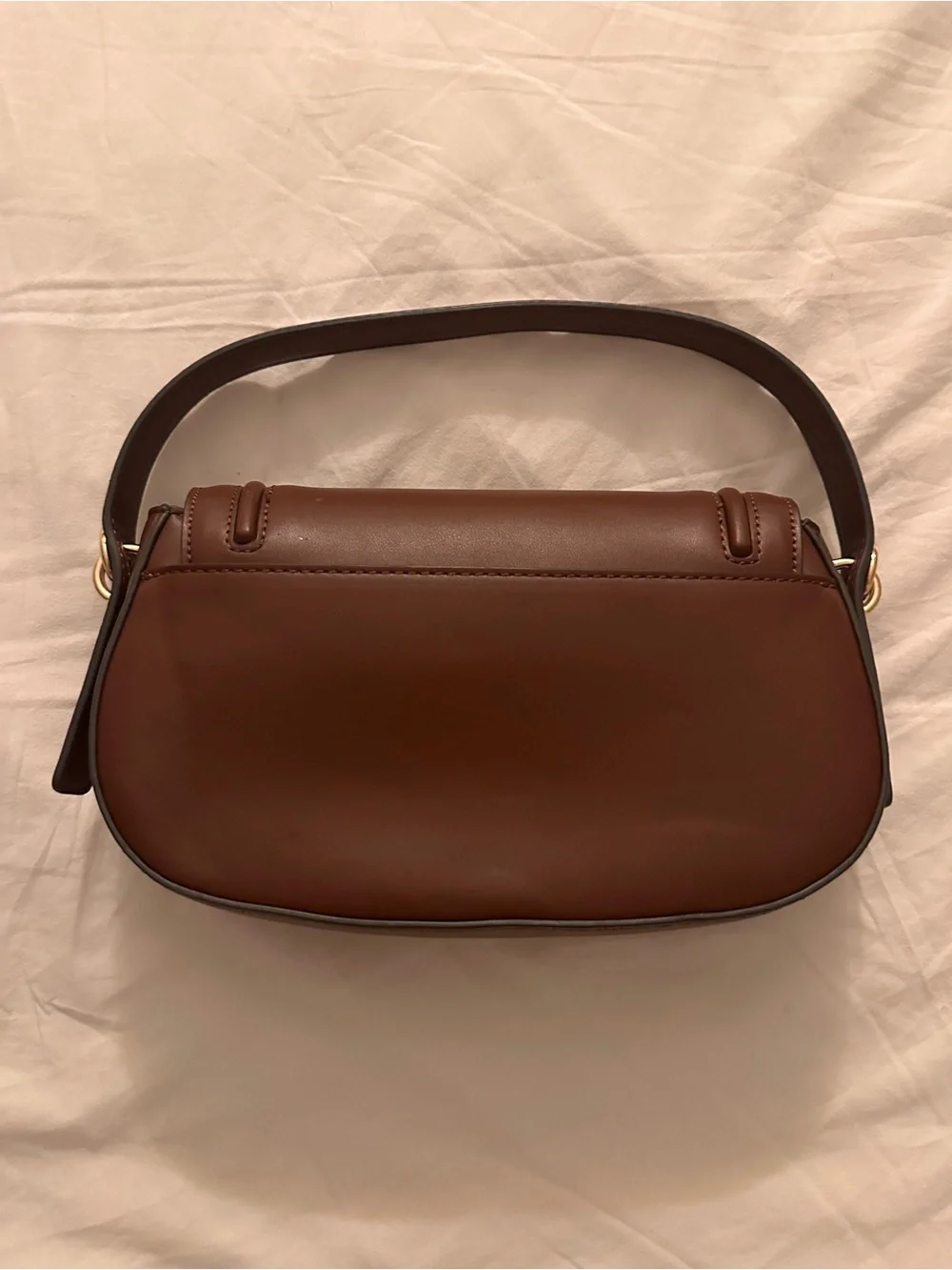 Nine West Brown Leather Top-Handle Clutch with Gold Lock